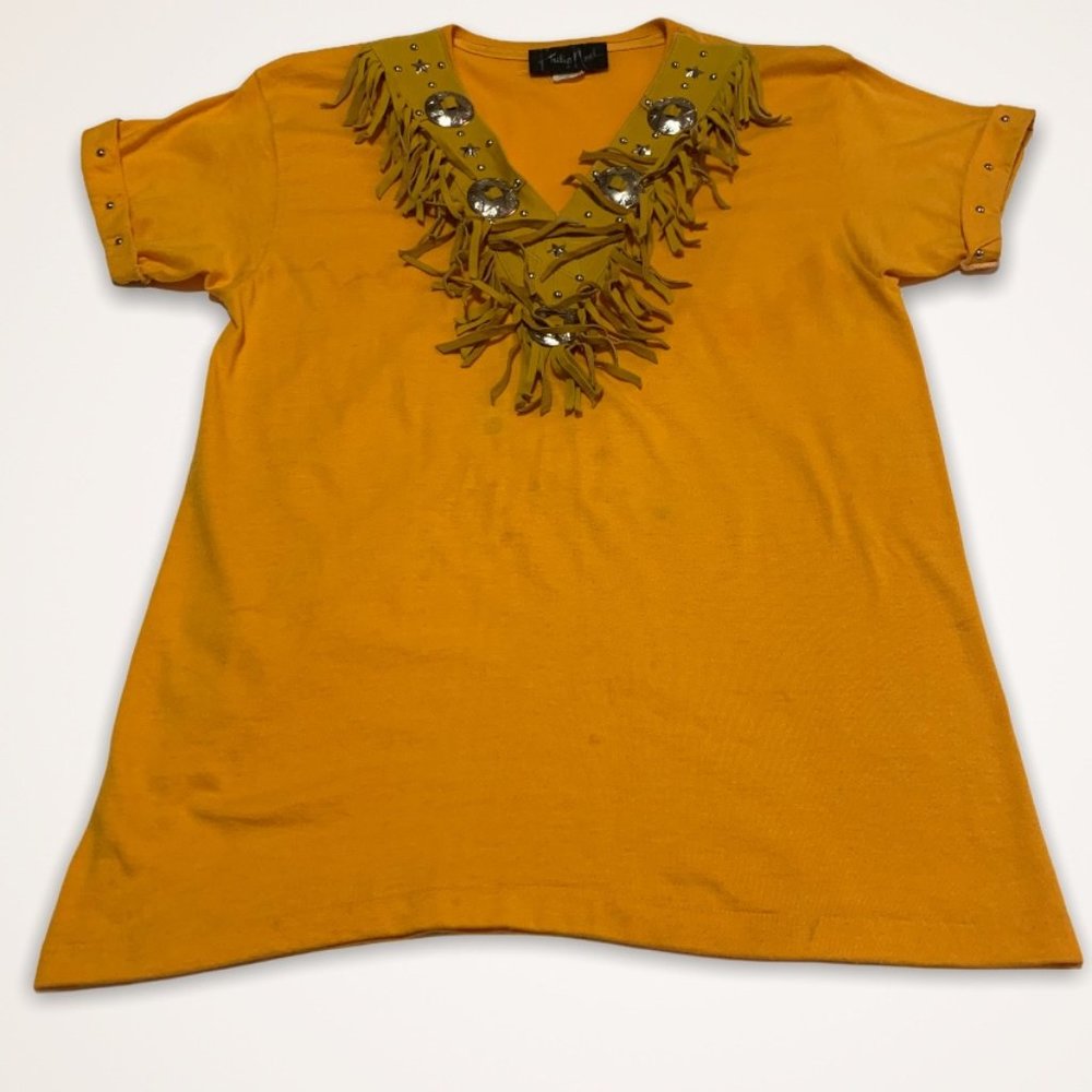vintage 80s leather fringe cowgirl tshirt